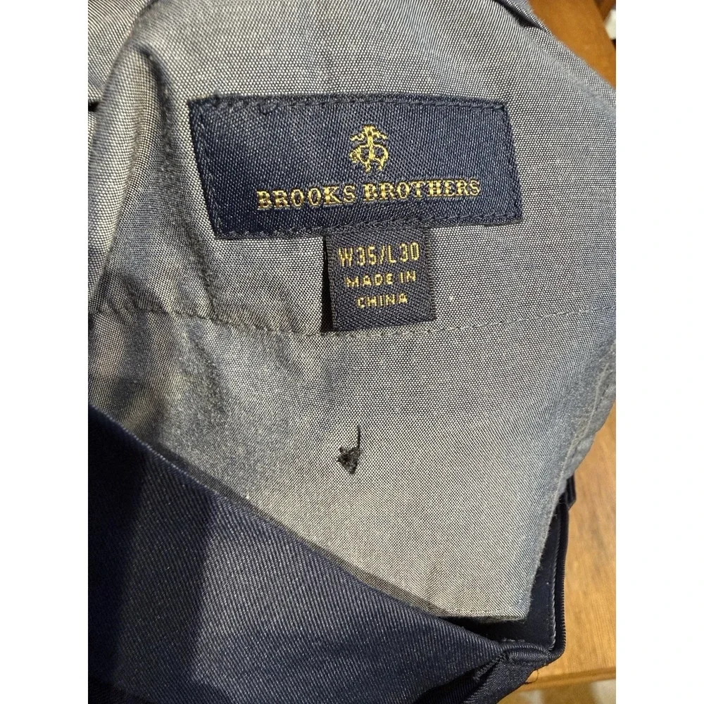 Brooks Brothers Dress Pants 35x30 Navy Stretch Flat Front Golf Mens Performance